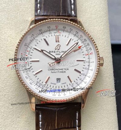 BLS Factory Super Clone Breitling Navitimer Automatic 41mm Rose Gold Bezel White Face Watch